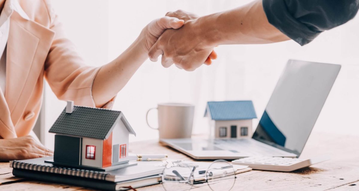 real-estate-broker-agent-presenting-consult-customer-decision-making-sign-insurance-form-agreement-buy-sell-home-model-concerning-mortgage-loan-offer-house-insurance 2